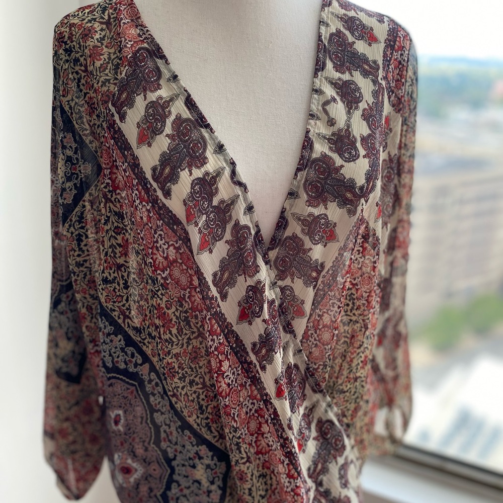Lovestitch Paisley Print Top in Red and Cream